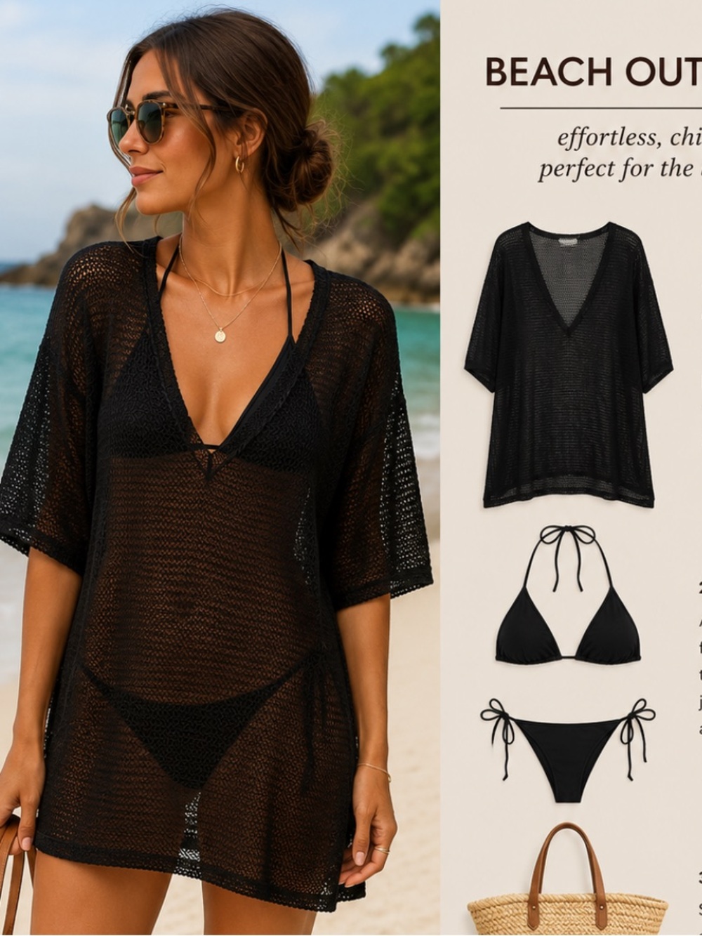 Jordan Taylor Black Open-Knit Long Sleeve Swim Coverup